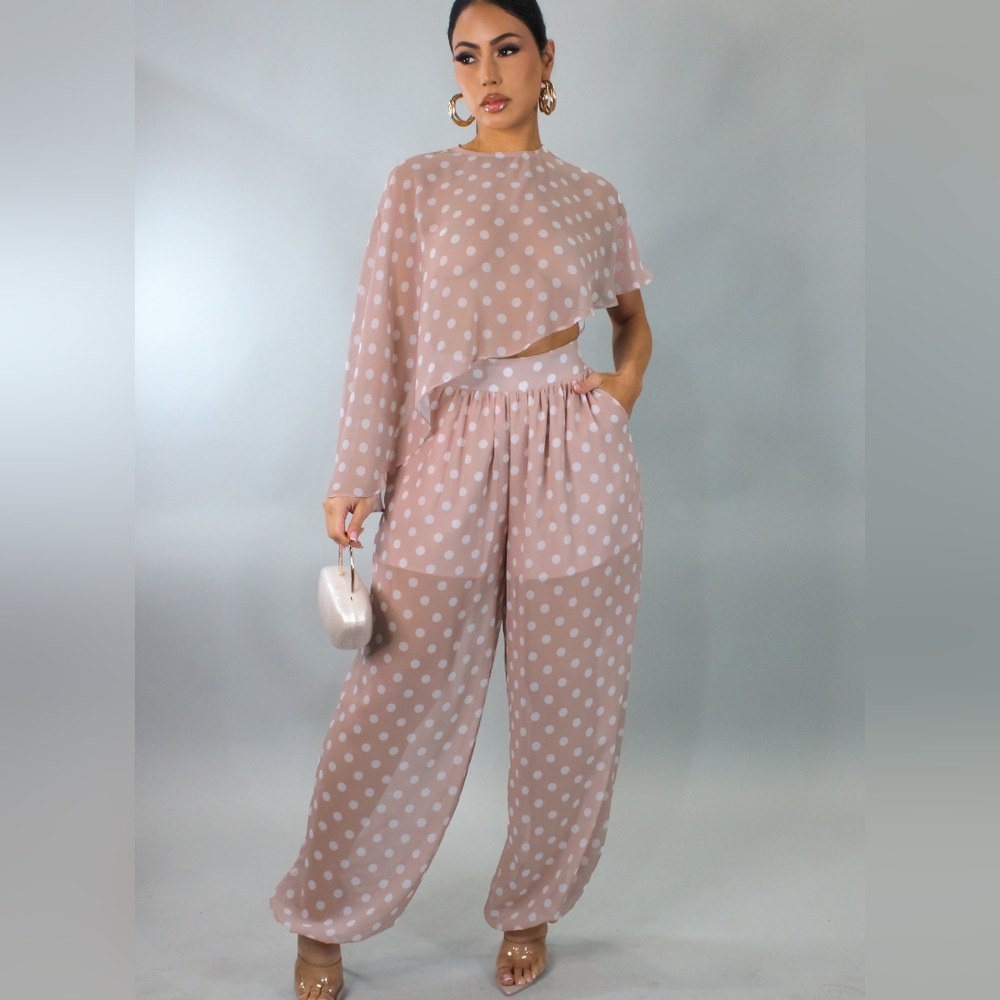 Sweet on You Polka Dot Pants Set- Pink/White - Picture 1 of 2